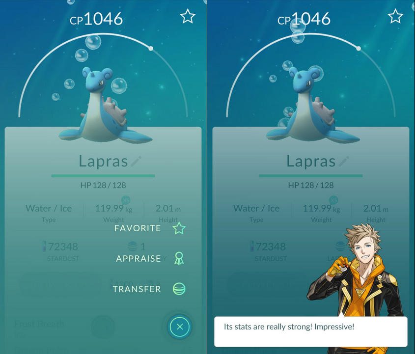 De Appraisal-functie in Pokémon Go geeft je een overzicht van alle statistieken.